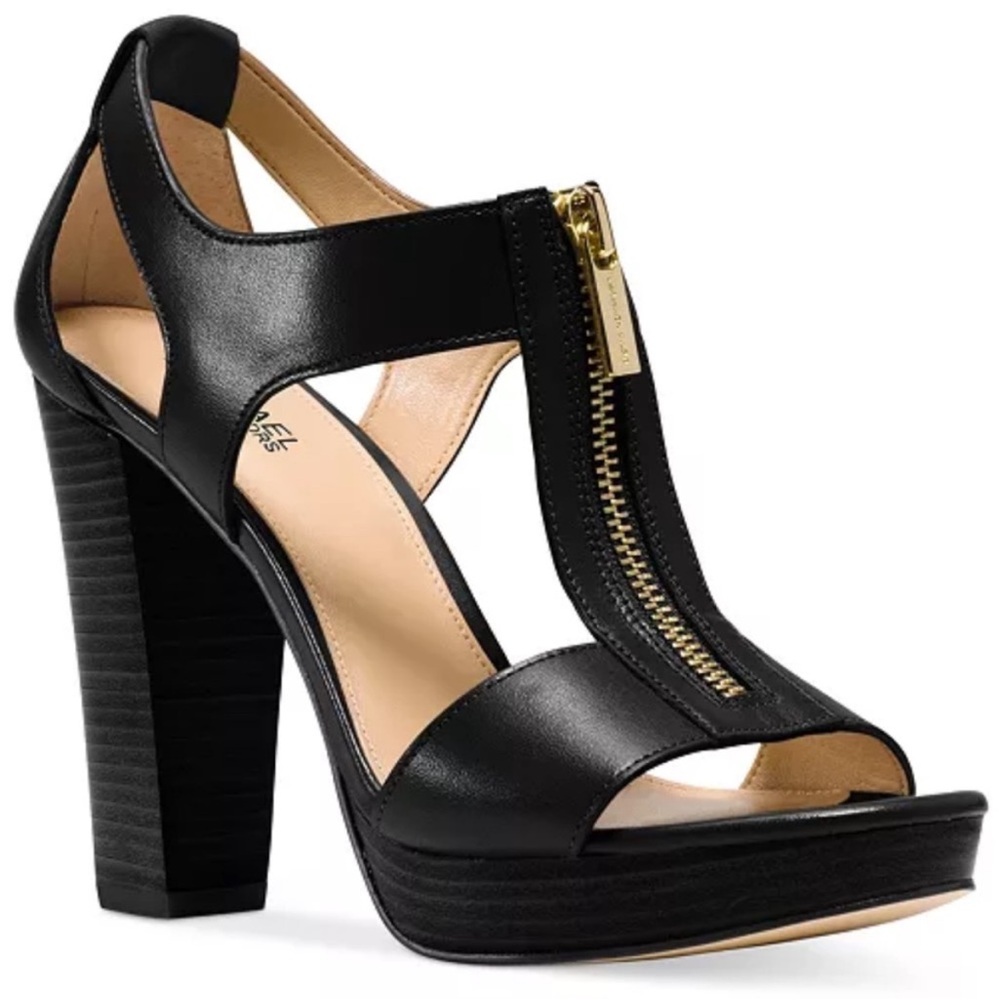 Michael Kors Berkley T-Strap Platform Black Heels, 7.5